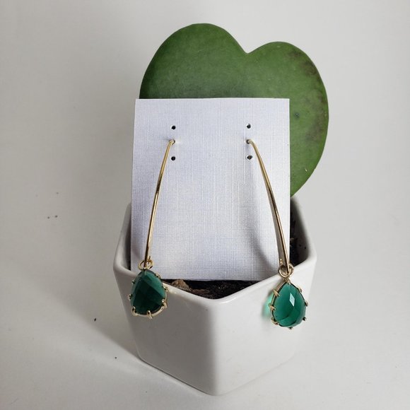 Long Emerald Hook Earrings - Picture 4 of 6